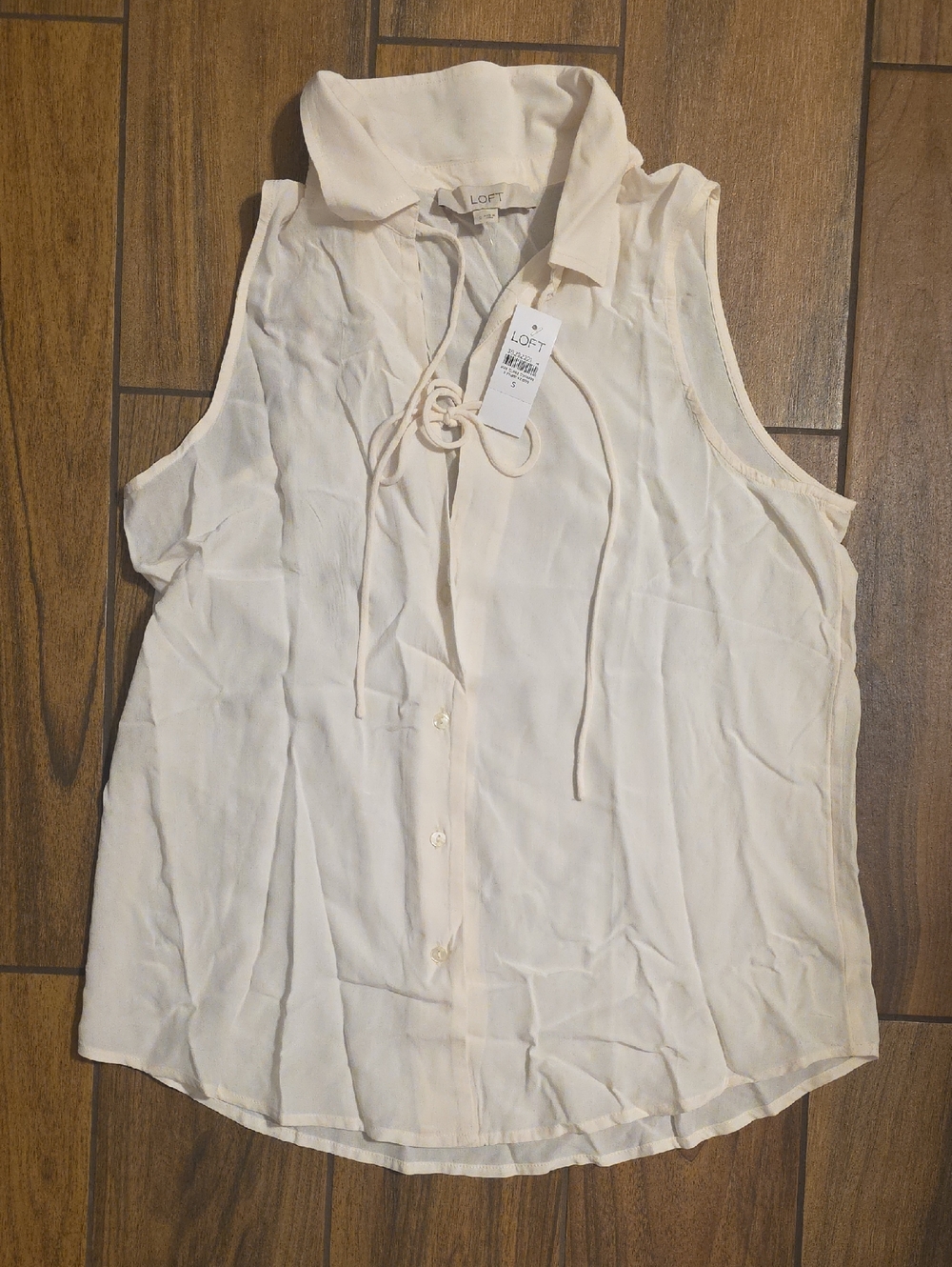 LOFT Cream Tie-Neck Sleeveless Blouse